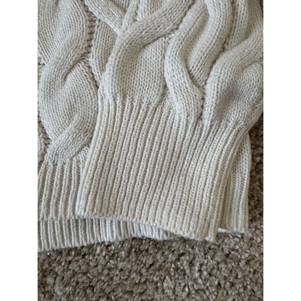 Pinque Cable Knit Fisherman Sweater Womens Large Ivory Crew Neck Preppy Cozy - Picture 4 of 7